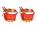 Cute funny happy and sad wok noodle box character. Vector flat line cartoon kawaii character illustration icon. Isolated on white Royalty Free Stock Photo