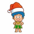 Cute and funny Hawaiian man wearing Santa`s hat for christmas. standing and laughing happily