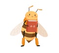 Cute funny honey bee holding school ABC-book. Happy adorable honeybee studying with dictionary. Smart insect character