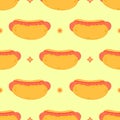 Cute funny hotdog pattern character. Vector hand drawn cartoon kawaii character illustration icon. Isolated on white