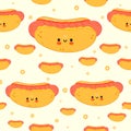 Cute funny hotdog pattern character. Vector hand drawn cartoon kawaii character illustration icon. Isolated on white