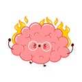 Cute funny human brain organ burn character