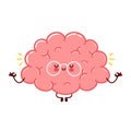 Cute funny human brain organ meditate character