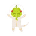 Cute funny iguana astronaut in space suit cartoon character illustration. Royalty Free Stock Photo