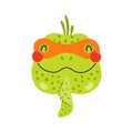 Cute funny iguana superhero face in mask cartoon character illustration. Royalty Free Stock Photo