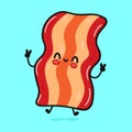 Cute funny jumping bacon. Vector hand drawn cartoon kawaii character illustration icon. Isolated on blue background Royalty Free Stock Photo