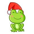 Cute and funny kawaii frog wearing Santa`s hat Royalty Free Stock Photo