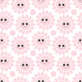 Cute funny kawaii pink suns with big eyes and smile. Cartoon sunny seamless pattern.Vector Royalty Free Stock Photo