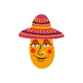 funny kind character in Mexican hat. Strange ugly Halloween character. Cute bizarre comic demon in modern flat hand