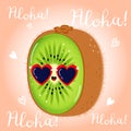 Cute funny Kiwi fruit character. Vector hand drawn cartoon kawaii character illustration icon. Isolated on pink