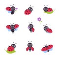 Cute funny ladybugs set. Little ladybird insects in different poses cartoon vector illustration Royalty Free Stock Photo