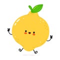 Cute funny Lemon jumping character. Vector hand drawn cartoon kawaii character illustration icon. Isolated on white Royalty Free Stock Photo