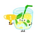 Cute funny lemonade hold gold trophy cup. Vector hand drawn cartoon kawaii character illustration icon. Isolated on Royalty Free Stock Photo