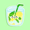 Cute funny lemonade sticker character. Vector hand drawn cartoon kawaii character illustration icon. Isolated on white Royalty Free Stock Photo