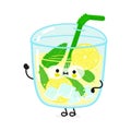 Cute funny lemonade waving hand character. Vector hand drawn cartoon kawaii character illustration icon. Isolated on Royalty Free Stock Photo