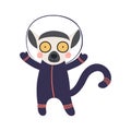 Cute funny lemur astronaut in space suit cartoon character illustration. Royalty Free Stock Photo