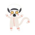 Cute funny lemur astronaut in space suit cartoon character illustration. Royalty Free Stock Photo