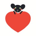 Cute funny lemur indri holding a big heart