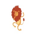 Cute funny lion cub cartoon character walking on two legs vector Illustration on a white background Royalty Free Stock Photo