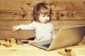 Small boy with computer and phone Royalty Free Stock Photo