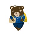 Cute funny little bear student, pupil animal in a blue school uniform, back to school concept vector Illustration