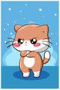Cute and funny little cat brown and white color cartoon illustration Royalty Free Stock Photo