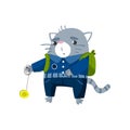 Cute funny little cat student playing yoyo toy, pupil animal in school uniform, back to school concept vector Royalty Free Stock Photo