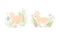 Cute Funny Little Lamb in Flowers Set, Lovely Baby Sheep Farm Animal in Pastel Colors Cartoon Vector Illustration Royalty Free Stock Photo