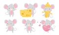 Cute Funny Little Mouse Cartoon Character Collection, Adorable Small Rodent Animal in Different Situations Vector Royalty Free Stock Photo