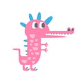 Cute funny little pink dinosaur, pehistoric animal character colorful vector Illustration Royalty Free Stock Photo