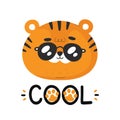 Cute funny little tiger. Vector cartoon