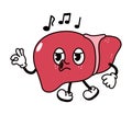 Cute funny liver walking singing character. Vector hand drawn traditional cartoon vintage, retro, kawaii character