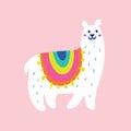 Cute funny llama cartoon character illustration. Hand drawn Scandinavian style flat design.