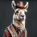 Cute funny llama dressed as a cowboy