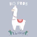 Cute funny llama no prob motivational quote. Royalty Free Stock Photo