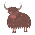 Cute Yak Cartoon Flat Vector Sticker or Icon Royalty Free Stock Photo