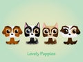 Cute funny lovely puppies. Vector illustration.