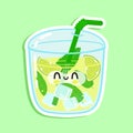 Cute funny mojito sticker character. Vector hand drawn cartoon kawaii character illustration icon. Isolated on white Royalty Free Stock Photo
