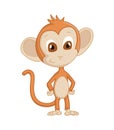 Cute funny monkey colorful cartoon illustration. Vector little chimpanzee. Wildlife character. Ape stands Royalty Free Stock Photo
