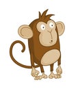 Cute funny monkey colorful cartoon illustration. Vector little chimpanzee. Wildlife character. Ape stands and wonders Royalty Free Stock Photo