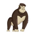 Cute funny monkey colorful cartoon illustration. Vector little chimpanzee. Wildlife character. Great ape stands Royalty Free Stock Photo