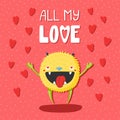 Cute funny monster in love