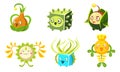 Cute Funny Monsters Set, Colorful Fantasy Plants Characters, Mobile or Computer Game User Interface Assets Vector Royalty Free Stock Photo