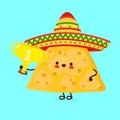 Cute funny nachos hold gold trophy cup. Vector hand drawn cartoon kawaii character illustration icon. Isolated on blue Royalty Free Stock Photo