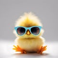 Cute Funny newborn chick and egg is wearing glass in party and Easter holiday isolated on white background