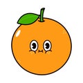 Cute funny orange fruit character. Vector hand drawn traditional cartoon vintage, retro, kawaii character illustration Royalty Free Stock Photo