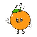 Cute funny orange fruit walking singing character. Vector hand drawn traditional cartoon vintage retro, kawaii character Royalty Free Stock Photo