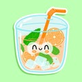 Cute funny orange juice sticker character. Vector hand drawn cartoon kawaii character illustration icon. Isolated on Royalty Free Stock Photo