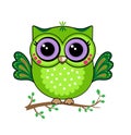 Cute funny owl. Forest bird or animal. Decorative and style toy, doll. Wonderland. Magic, fabulous story. Vector.