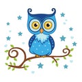 Cute funny owl. Forest bird or animal, star. Decorative and style toy, doll. Wonderland. Magic, fabulous story.